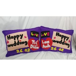 Cặp gối cưới handmade happy wedding