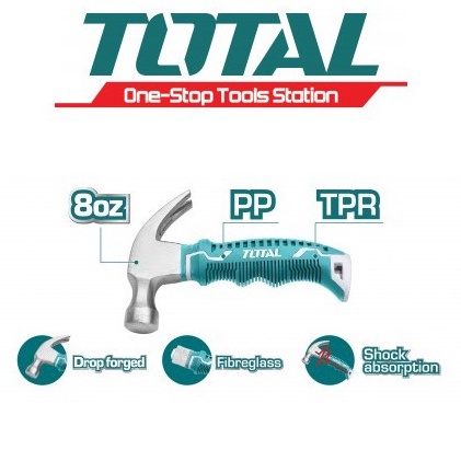 Búa rìu mini nhổ đinh cán ngắn 8oz 220g TOTAL THTM7386D tay cầm cao su công cụ đồ phượt bỏ túi cầm tay dã ngoại du lịch
