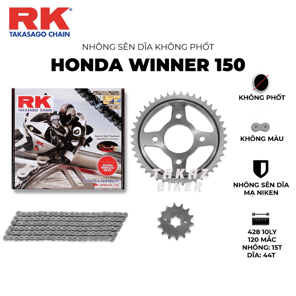 Nhông sên dĩa RK xe Winner 150 thương hiệu JAPAN hàng made in Malaysia