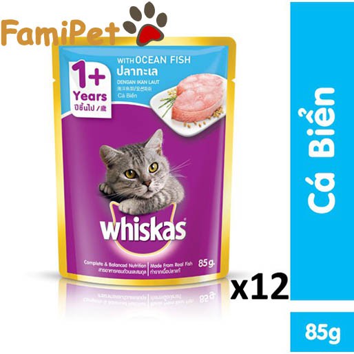 Pate Whiskas Vị Cá Biển 85g Cho Mèo Lớn - Combo 12 gói