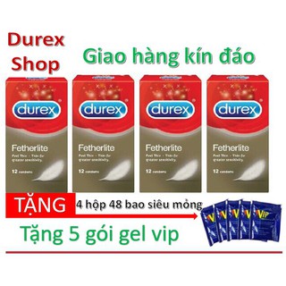 Combo 4 hộp bao cao su siêu mỏng durex fetherlite hộp - 48 cái