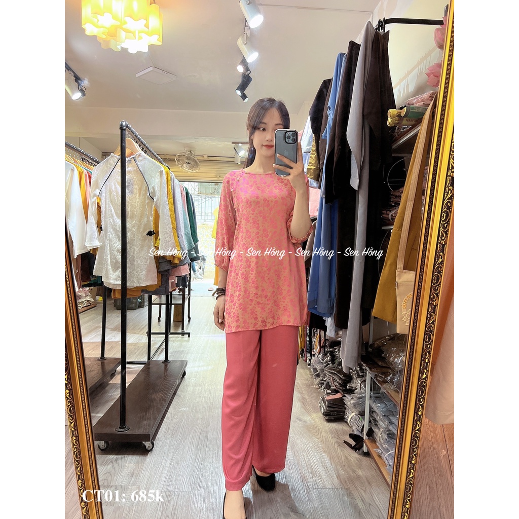 ❣️ ĐỒ LAM ĐI CHÙA GẤM THÁI TUẤN - Mẫu cách tân đính cúc ngọc sang chảnh # pháp phục quần áo Phật tử nữ cao cấp CT01