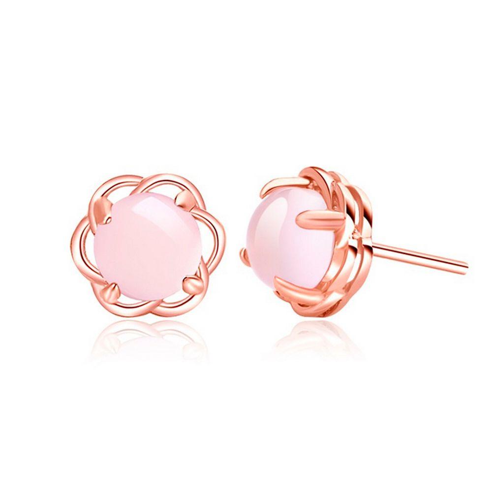 Hoa Hồng Sát Nách Thiết Kế Thanh Lịch|Bông Tai Mạ BạC ĐíNh Đá HìNh Hoa Sen MàU HồNg ThờI Trang