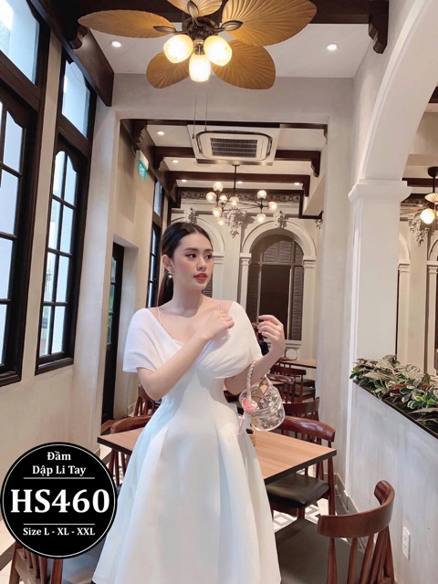 Đầm bigsize nữ dập li thiết kế dáng xòe dự tiệc sang chảnh HS460 - Màu trắng đen - size 55-90kg L XL XXL