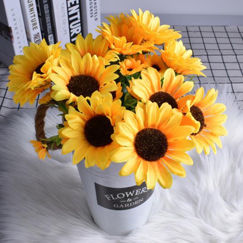 {FCC} 1PC 1Bunch 22 Heads Sunflower Silk Artificial Flower Bouquet For Home Decoration{yancrane3.vn}