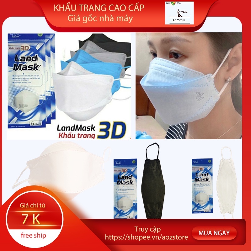 Khẩu trang 3d Landmask kf94 kháng khuẩn chính hãng 4 lớp người lớn và trẻ em gói 6 cái