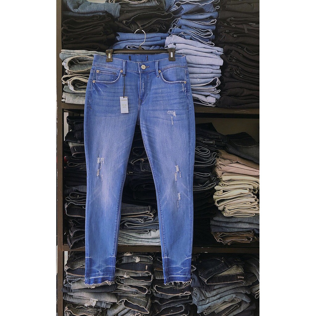 Quần Jeans EXPRESS Cắt Nhãn Dài Ống Ôm Tua Rua Co Giãn - 2243