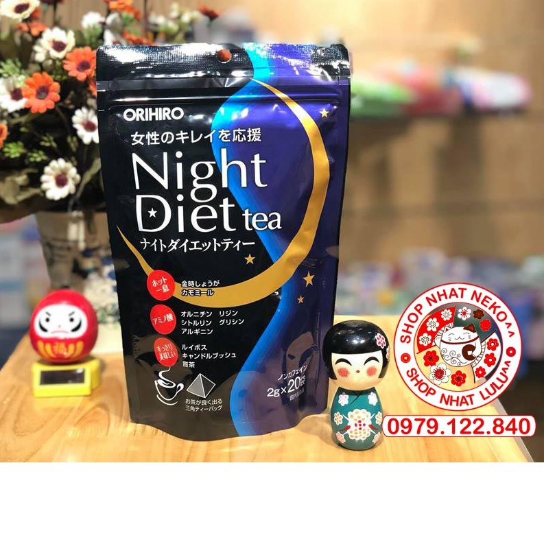 Trà túi lọc giảm cân đêm Nhật night diet orihiro 20 gói (xanh/hồng collagen)