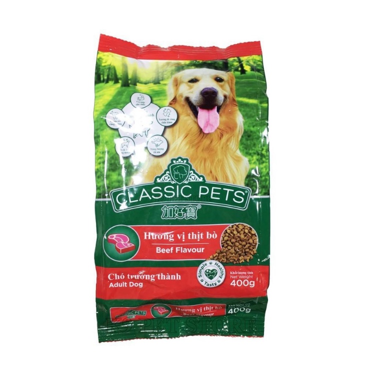 Thức Ăn Chó Classic Pets 400g-1,2kg dạng hạt, Vị Bò Cho Chó Lớn trưởng thành