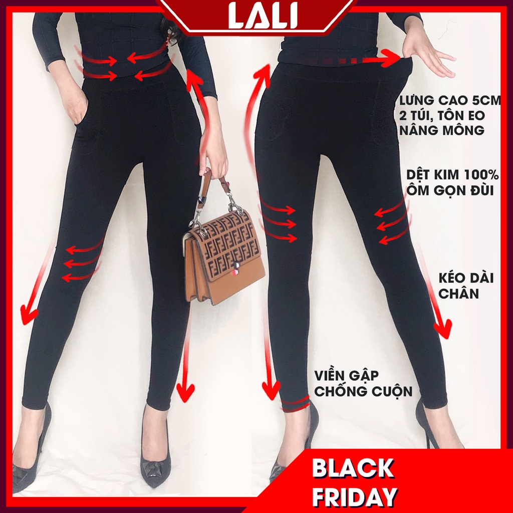 Quần legging thun 2 túi lớn lưng cao dệt kim siêu co dãn phom tôn dáng LALI