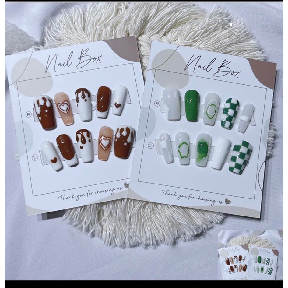 Bìa Nail box 100 tờ  giấy gắn móng tay giả giá rẻ, in2 mặt phủ bóng