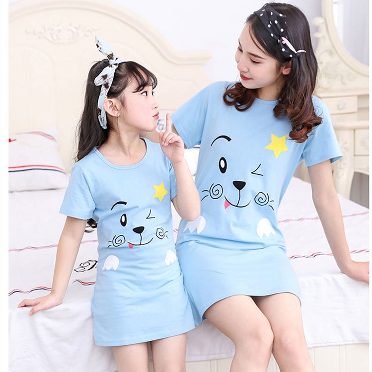 Đầm Ngủ Tay Ngắn Chất Liệu cotton Thời Trang Xuân Hè Cho Mẹ Và Bé Kích Thước 100-180cm