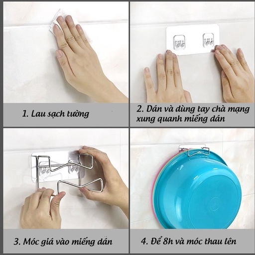 Móc treo thau chậu rổ dán tường nhà tắm inox 304