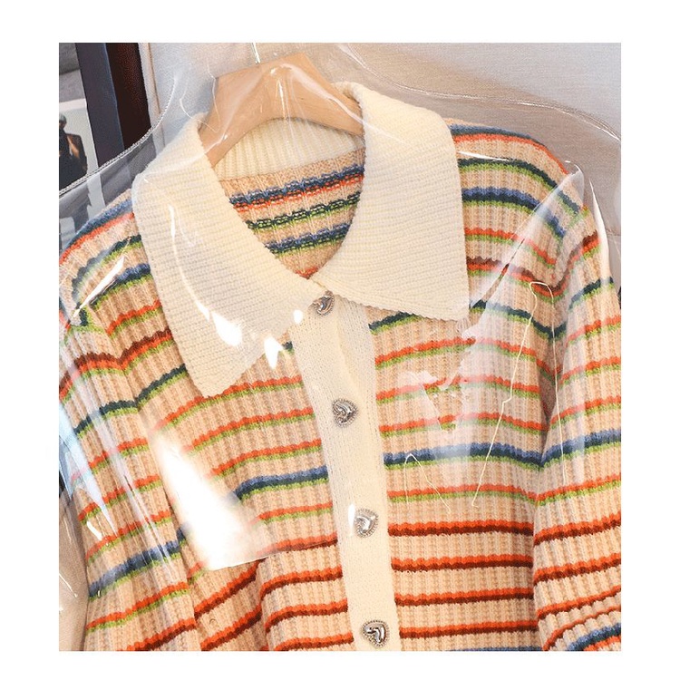 Áo Thun Nữ Dài Tay Cổ Bẻ Sọc Ngang Thời Trang Hàn Mới