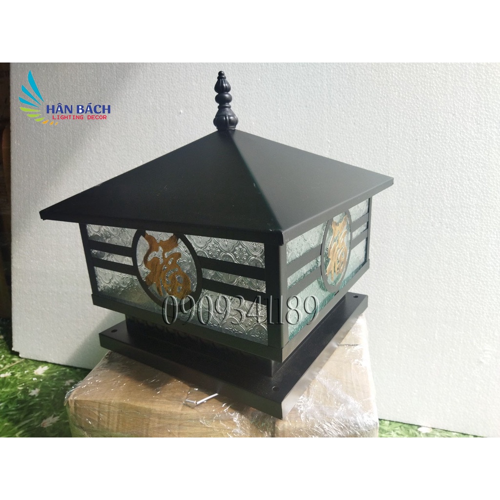 Đèn trụ cổng, gắn đầu cột hình CHỮ PHÚC thân thép sơn tĩnh điện D350