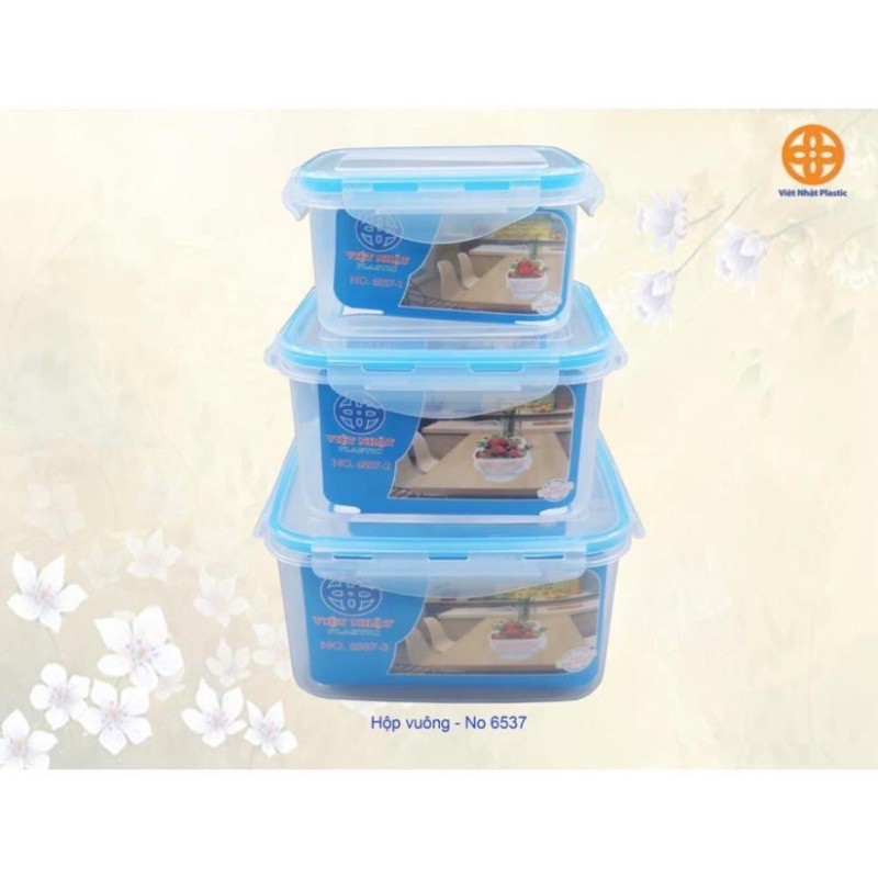 [Chính Hãng] Bộ 3 HỘP VUÔNG NHỰA  ĐỰNG THỰC PHẨM VIỆT NHẬT (Hộp lạnh vuông 6537)