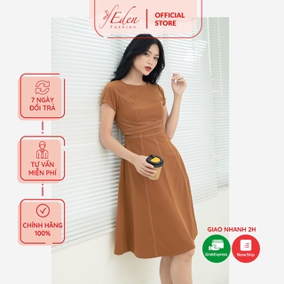 Đầm xòe nữ công sở viền chỉ nổi thời trang Eden tay ngắn dây kéo sau lưng chất liệu thoáng mát co giãn nhẹ - D453