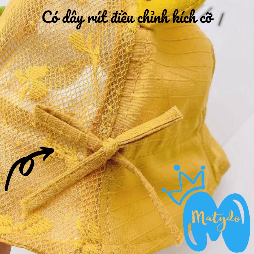 Mũ cho bé gái bé trai nón vành tròn hình hoa cotton lưới có dây rút điều chỉnh phụ kiện cho bé từ 0-2 tuổi