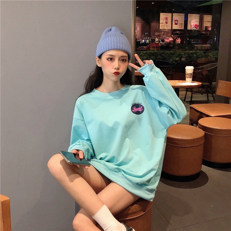 ZHELIHANGFEI Áo Sweater Cổ Tròn Tay Dài Dáng Rộng In Chữ Thời Trang