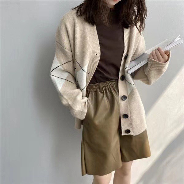 Áo Cardigan Len Tay Dài, Khoác Nữ Hoạ Tiết Trám Lông Cừu Mềm Phối Quần, Chân Váy Xinh | BigBuy360 - bigbuy360.vn