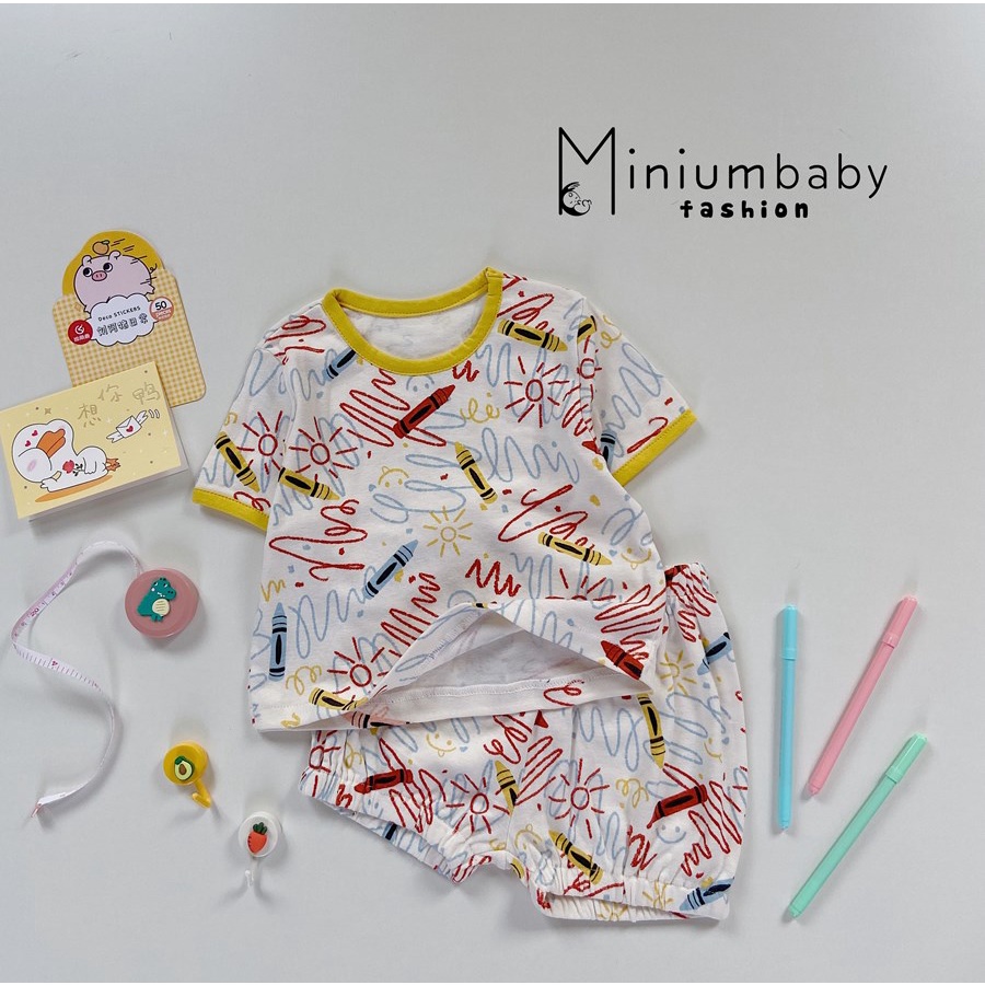 Bộ quần áo cộc tay unisex  100% cotton in hình cho bé trai, bé gái từ 9-12kg, miniumbabyfashionSB1054