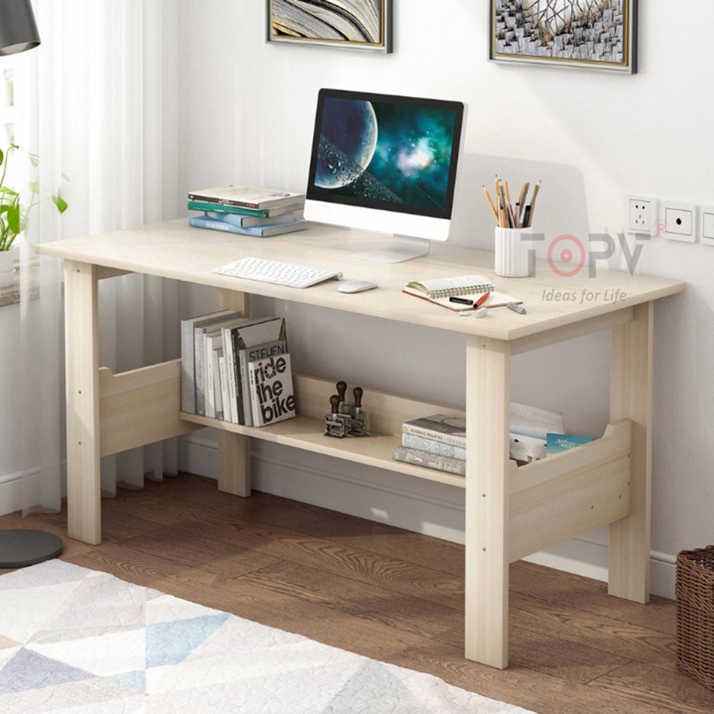 Bàn làm việc bàn học kèm kệ sách gỗ TopV lắp giáp thông minh cho học sinh sinh viên văn phòng 1m2 trắng