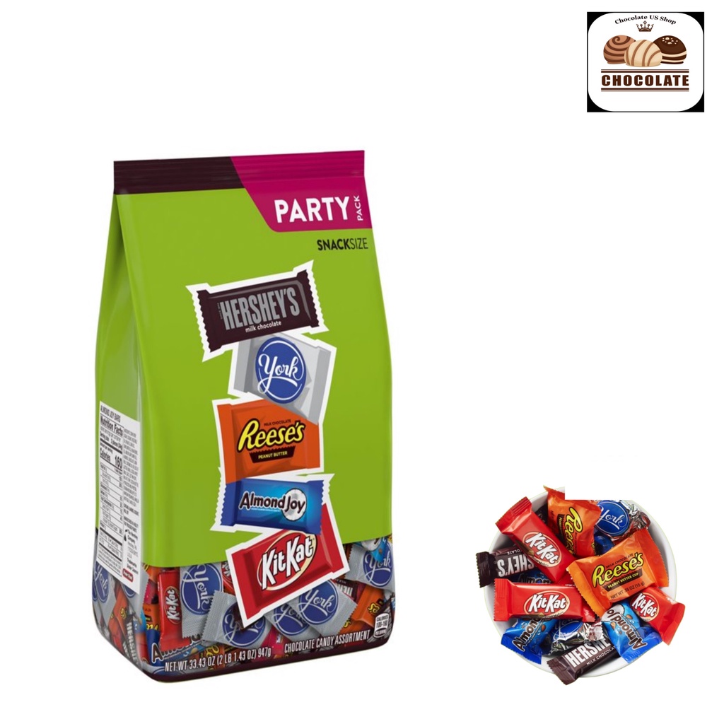 Kẹo socola Mỹ mix Hershey, York, Reese's, Almond Joy, Kit Kat túi 947g