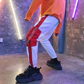(Ảnh thật 5 tấm cuối) Quần jogger hip hop unisex ulzzang form rộng oversize street style trắng đỏ nam nữ Hàn