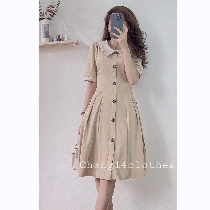 Váy thiết kế công sở dải khuy trước, có túi 2 bên | BigBuy360 - bigbuy360.vn
