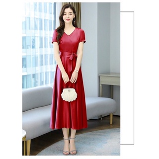 ĐẦM PHI XÒE CỔ V THẮT EO