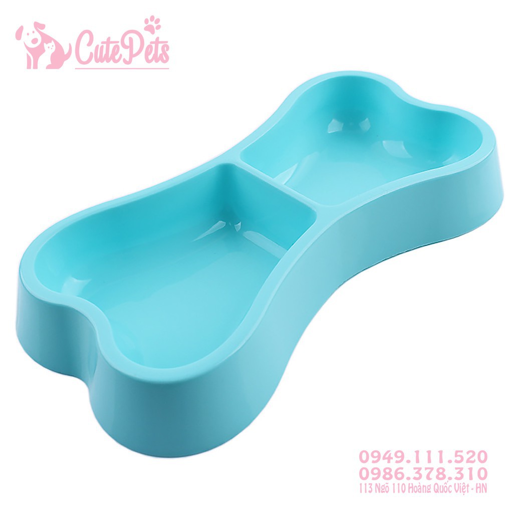 Bát nhựa đôi cao cấp hình xương dành cho thú cưng - Thức ăn chó mèo CutePets