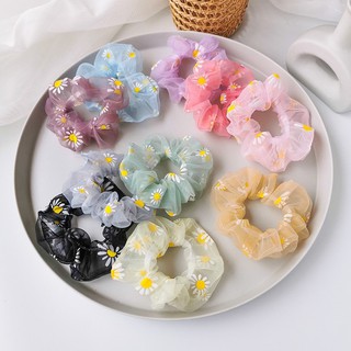 Cột tóc scrunchies hoa cúc thêu lưới