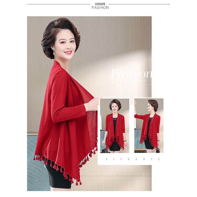 Áo Khoác Cardigan Dệt Kim Tay Dài Dáng Rộng Phối Khăn Choàng Cổ Thời Trang Mùa Thu 2022 Mới Mẻ Cho Phụ Nữ Trung Niên