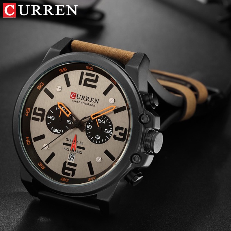 Đồng hồ quartz Curren 8314xs dành cho nam phong cách thể thao quân đội với dây da