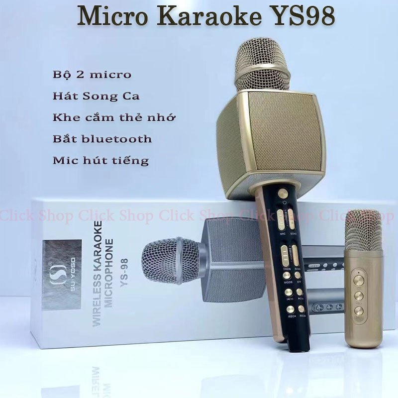 Bộ Mic Cầm Tay Bắt Bluetooth Hát Karaoke YS-98 Mới nhất kèm 1 Mic Hát Song Ca Cực Hay bảo hành 12 th