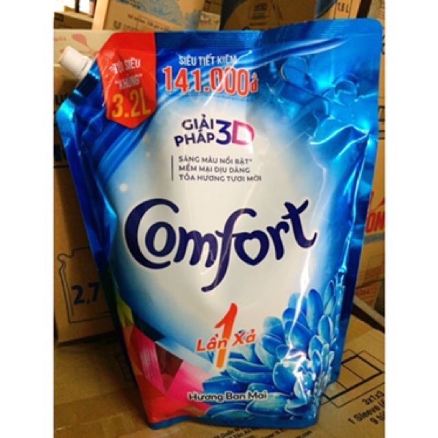 Nước xả vải Comfort 1 lần xả Hương Ban Mai túi 3.2L