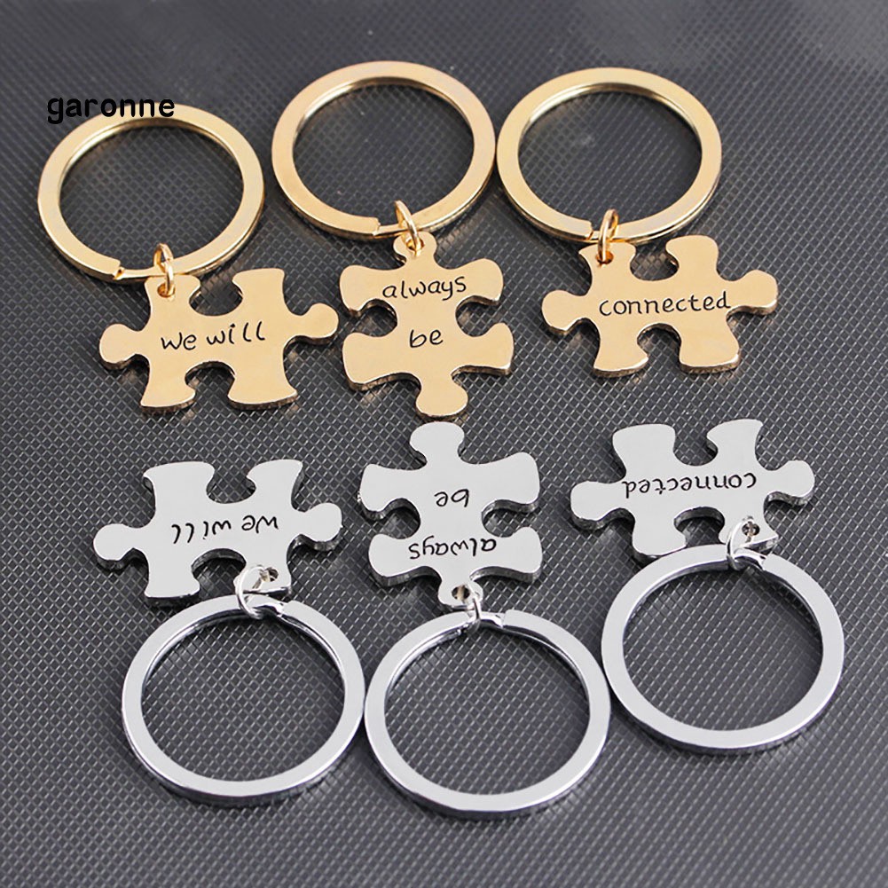Set 3 móc khóa khắc chữ &quot;We Will Always Be Connected&quot; dạng mảnh ghép độc đáo