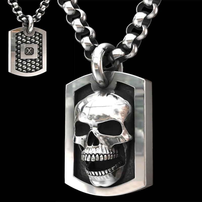 Dây Chuyền Mặt Đầu Lâu Bạc Phong Cách Gothic Punk Cho Nam