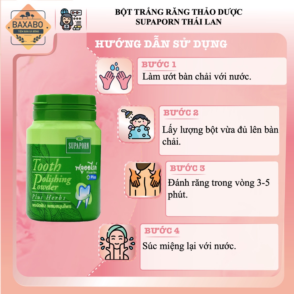 BỘT TRẮNG RĂNG THẢO DƯỢC SUPAPORN THÁI LAN - HÀNG CHÍNH HÃNG - HỦ 90GR