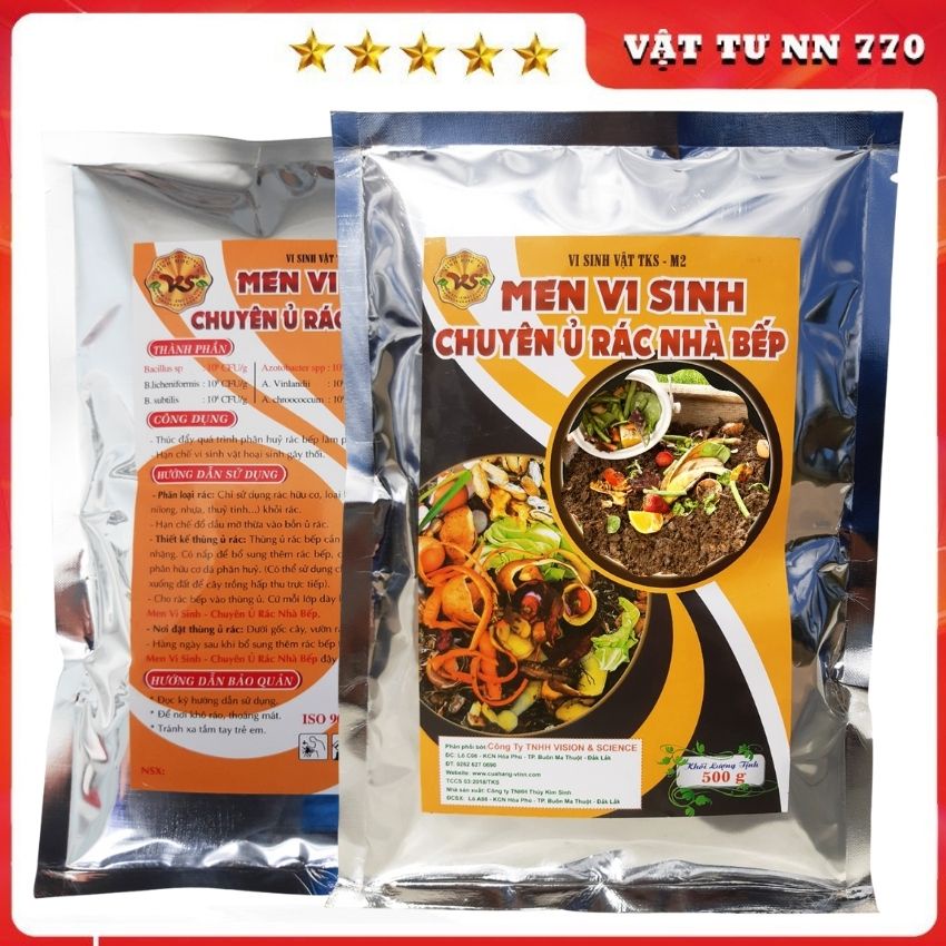 Men Vi Sinh Ủ Rác Nhà Bếp Phân Hủy Nhanh Xác Bã Hữu Cơ, Khử Mùi Hôi - Gói 500gr