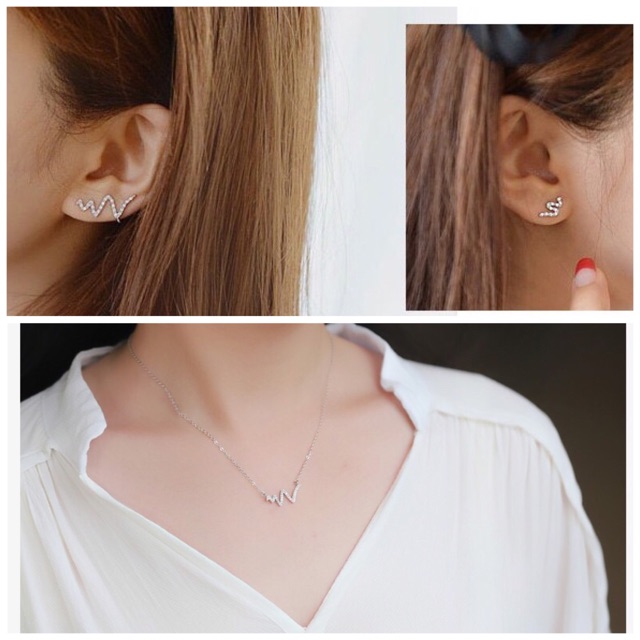 Set trang sức bạc 925 ảnh thật kiểu lượn sóng đính đá