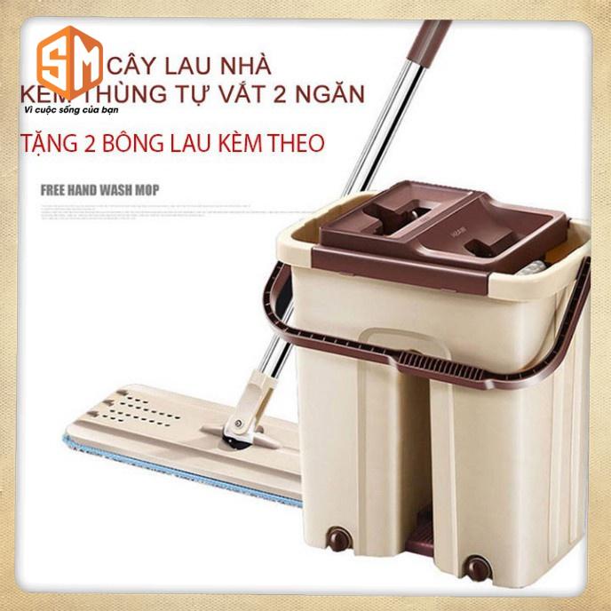 Cây Lau Nhà Tự Vắt Thông Mình-Kèm 2 Thùng Lớn-Tặng Kèm 2 Bông LAU