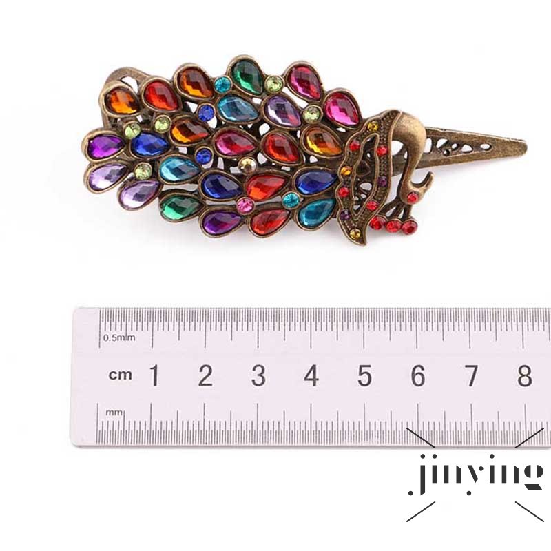 GETNOIVAS Trâm cài tóc hình chú công đính đá phong cách vintage