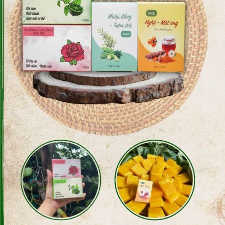 Xà Bông Nghệ Mật Ong, Mướp Đắng, Trầu Không, Hoa Hồng | Xà Bông Thảo Dược Trắng Da Khử Thâm