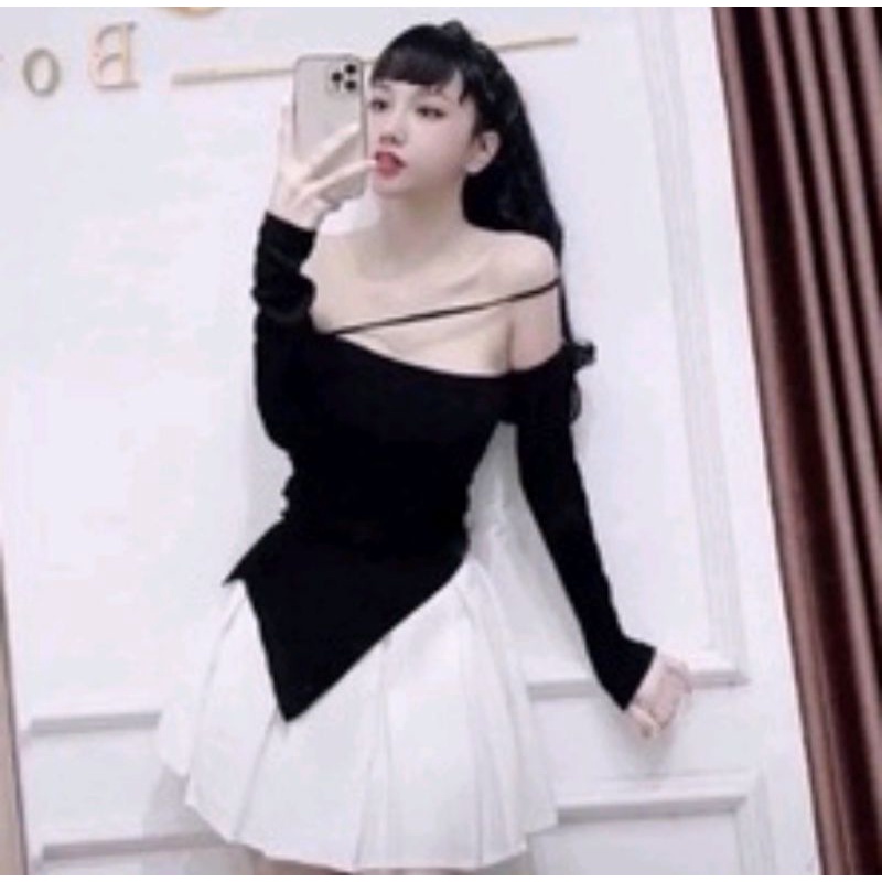 Áo bẹt vai tà nhọn chất vải Gân Cam Kết Hàng Y Hình kèm ảnh thật chính chủ ( size dưới 52kg)