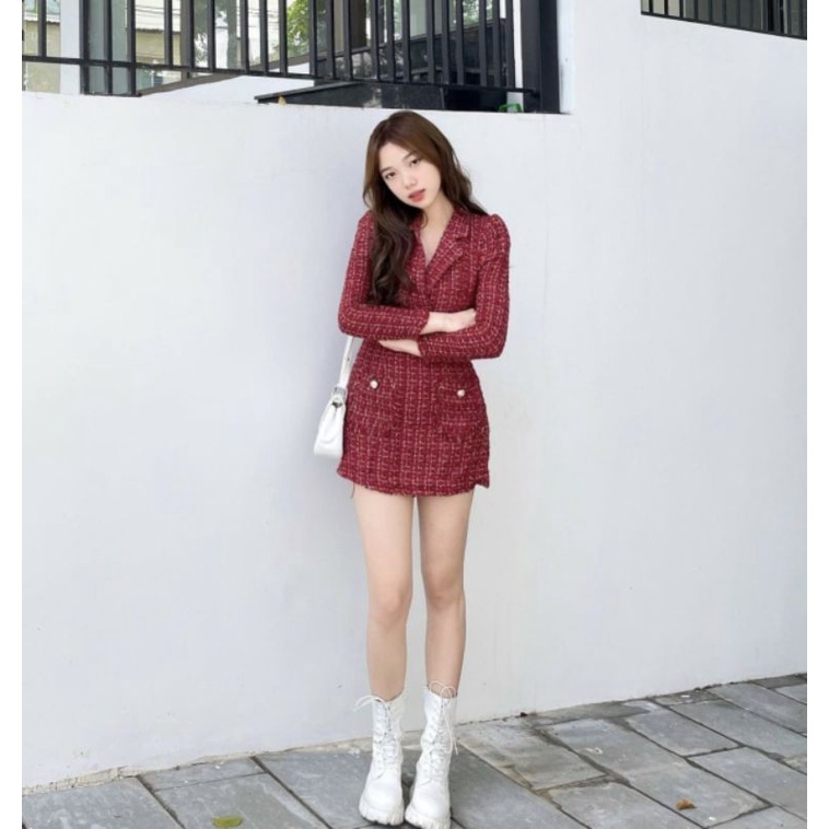 ⚡Bán Sỉ ⚡Đầm Váy dạ Tweed cổ vest nữ tính thời trang trẻ trung kiểu dáng hàn quốc | BigBuy360 - bigbuy360.vn