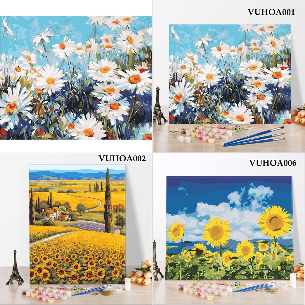 [Hàng Sẵn] Tranh Sơn Dầu Số Hóa, Vẽ Theo Số Vườn Hoa (Căng Khung Sẵn - 40x50cm)
