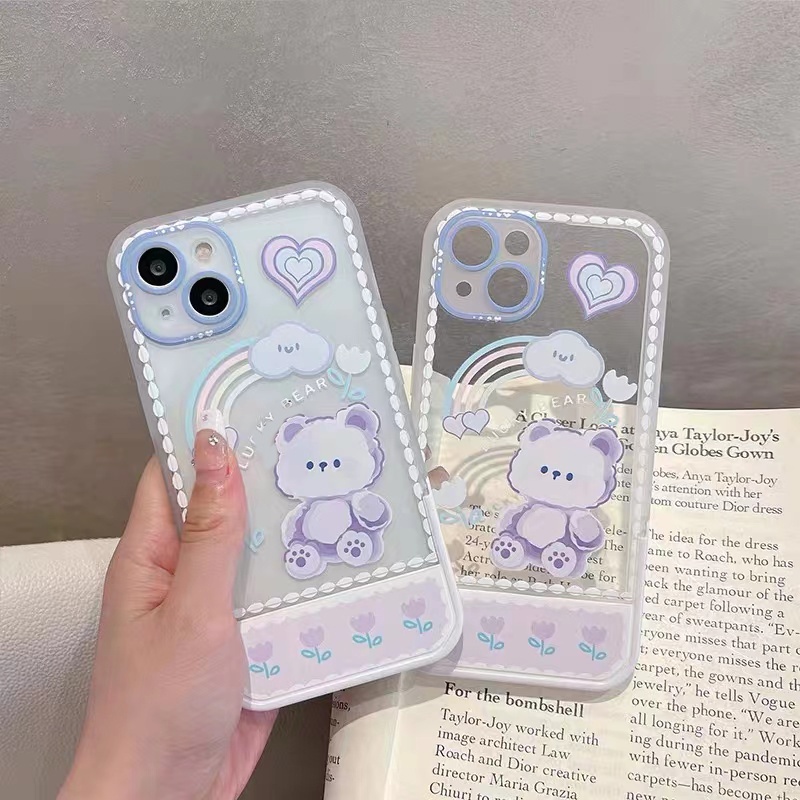 Ốp Điện Thoại TPU Silicon Mềm Trong Suốt Có Giá Đỡ Dễ Thương Cho iPhone 13 12 Pro Max 11 XS XR X 8 7 6S Plus