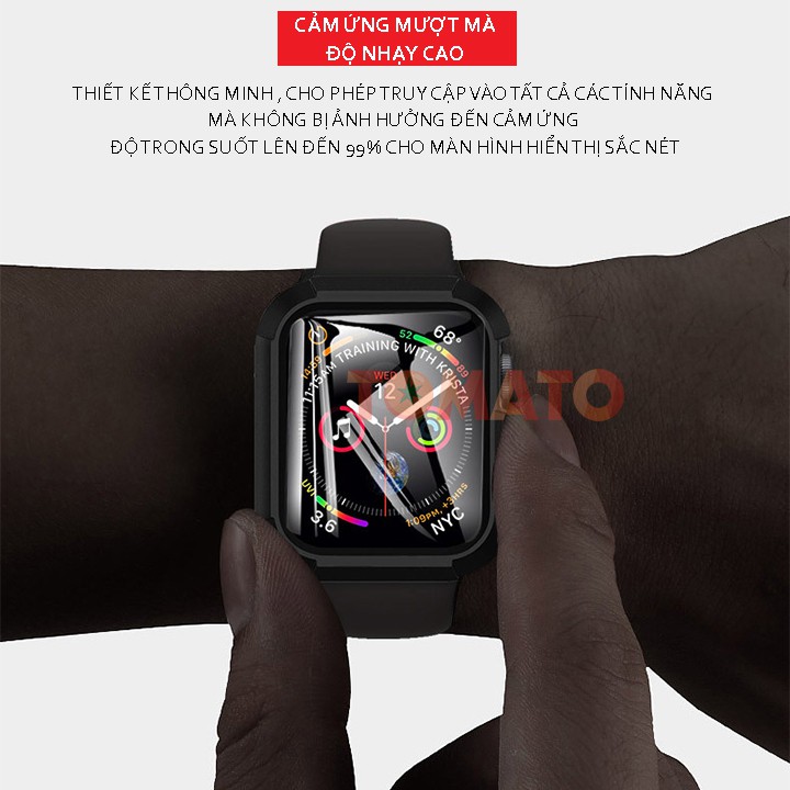 Ốp Nhựa Cứng Viền Nhám Có Kính Cường Lực Dành Cho Apple Watch Full Size 38/40/42/44mm - Phụ Kiện Tomato