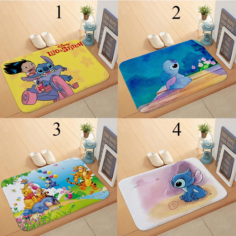 Thảm lót cửa chùi chân mềm mại thấm hút tốt chống trượt in hình Stitch 2: Stitch 40x60cm